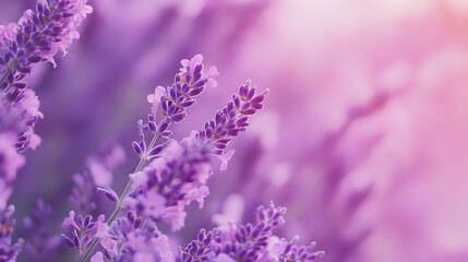 Naklejka premium Blooming Lavender Flowers in Field with Soft Purple and Pink Hues