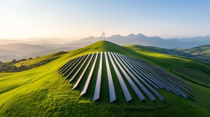 green energy investments USA, sustainable finance trends, wind turbines, solar panels, and stock market data