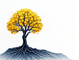 Representation of financial growth, with a tree made of golden coins.