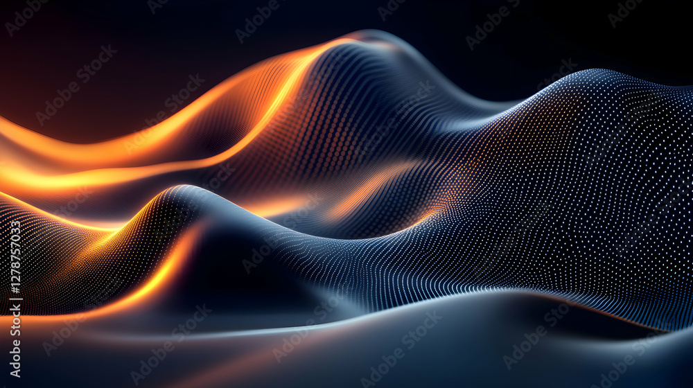 Poster abstract data visualization with glowing waves and dark background design