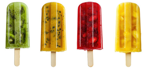 set of popsicle icecream with mix fruits isolated on transparent background