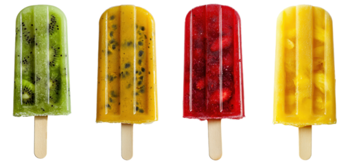 set of popsicle icecream with mix fruits isolated on transparent background