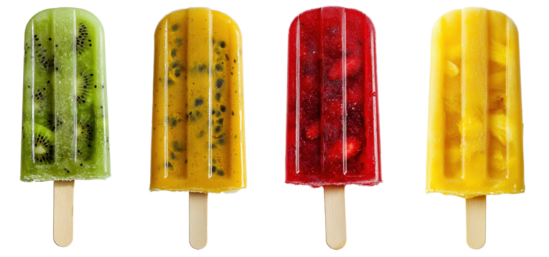 set of popsicle icecream with mix fruits isolated on transparent background