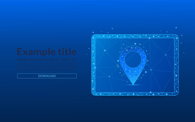 Abstract close-up tablet with digital location icon. GPS on a smartphone with futuristic technology background