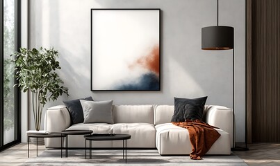 Frame mockup, ISO A paper size. Living room wall poster mockup. Interior mockup with house background. Modern interior design.