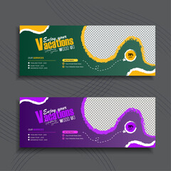 Travel social media Facebook banner design, cover poster, flyer template	
