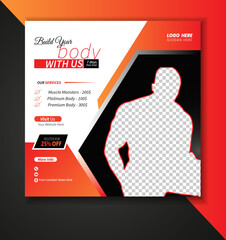 Gym Fitness social media post design template. Suitable for social media, flyers, banner, and web internet.