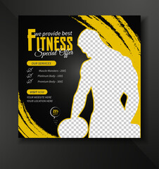 Gym Fitness social media post design template. Suitable for social media, flyers, banner, and web internet.