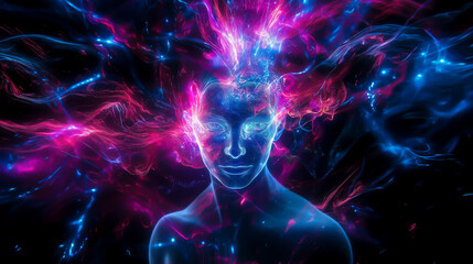 AIをイメージして擬人化した、電子で出来た人の形をした物体