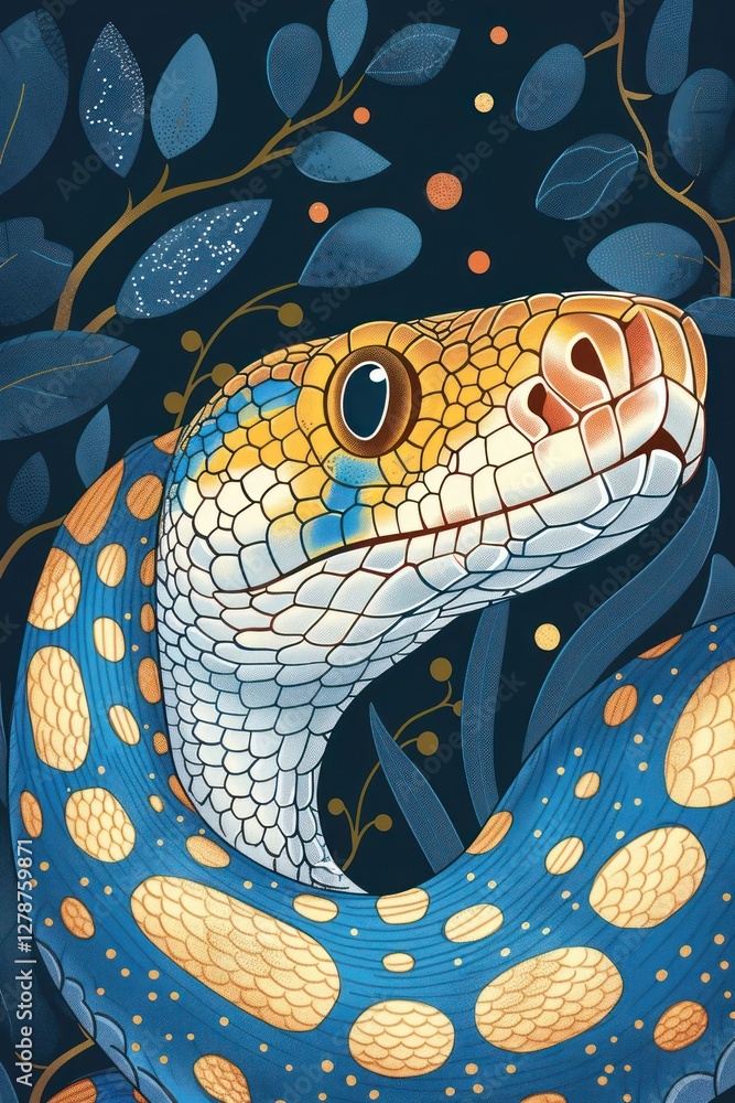 Aufkleber a vibrant illustration of a snake with intricate patterns and a colorful background.