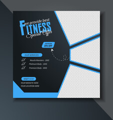 Gym Fitness social media post design template. Suitable for social media, flyers, banner, and web internet.