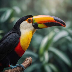 A vibrant toucan with a large beak, clear details, transparent background.