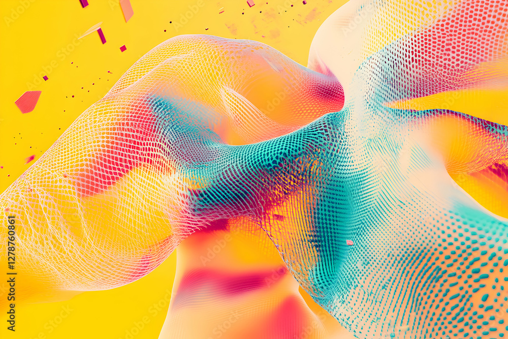 Poster abstract 3d mesh structure with vibrant colors and dynamic light effects