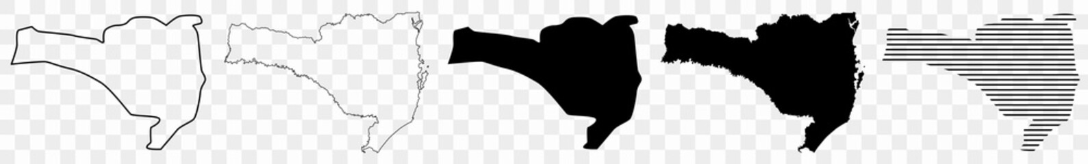 Santa Catarina Map Black | Brazilian State Border | State Country | Transparent Isolated | Variations