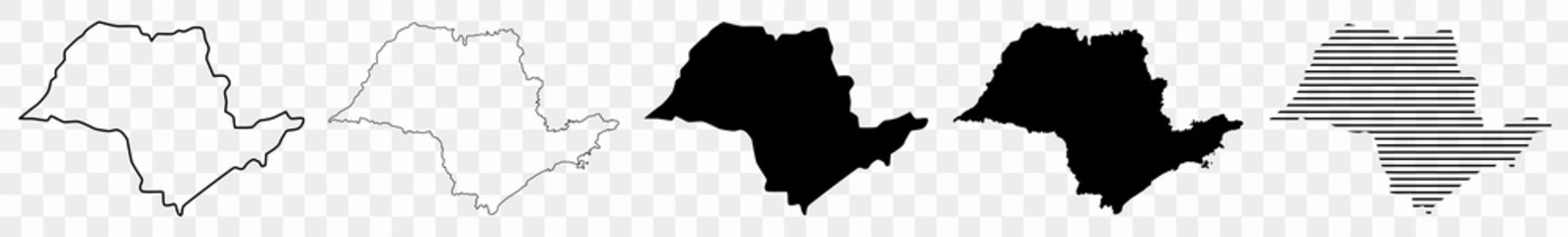 State of São Paulo Map Black | Brazilian State Border | State Country | Transparent Isolated | Variations