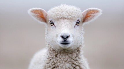 Obraz premium Close-up of a lamb, gentle expression, soft background, outdoors. Possible use Stock photo for nature, animals, or farm-related themes