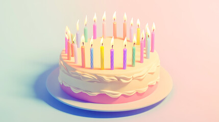 Celebratory birthday cake adorned with twenty-one colorful candles, creating a vibrant and festive scene.