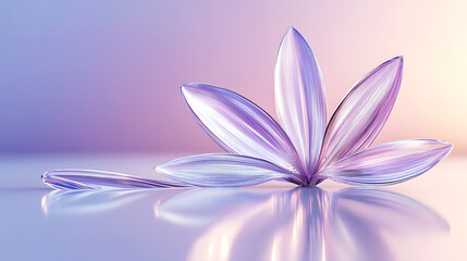 Fototapeta premium A digital artwork of a stylized flower with translucent, purple-tinted petals arranged in a radial pattern, set against a gradient background of soft pastel colors. 