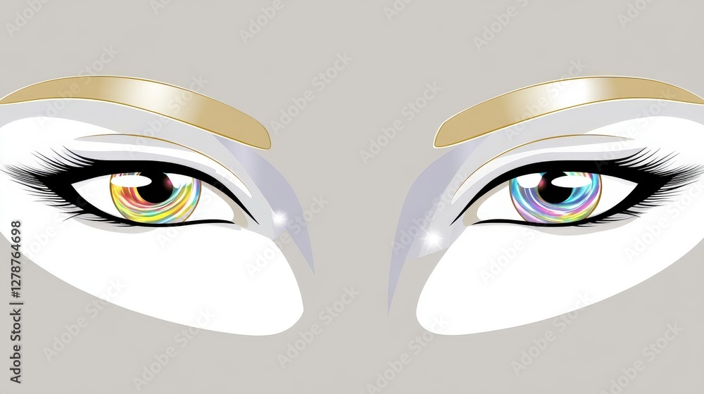 Poster iridescent eyes with flowing streaks of color in a visually striking abstract design