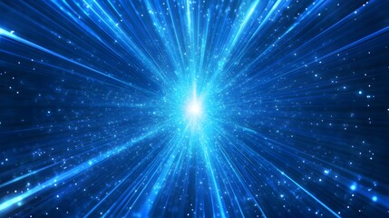 Naklejka premium Vibrant Blue Light Rays Exploding Towards Bright Center in Space