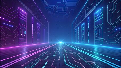Glowing cyberpunk lines digital circuits de