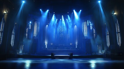 Obraz premium Dramatic blue lighting on performance stage for live event