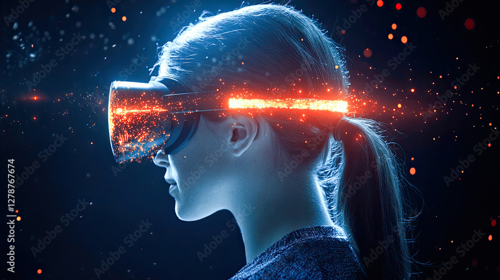 Aufkleber exploration of virtual reality technology through an immersive experience with glowing effects and d