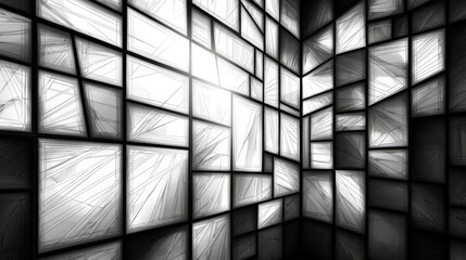 Abstract Geometric Pattern of Black and White Blocks Creating a Modern Artistic Background