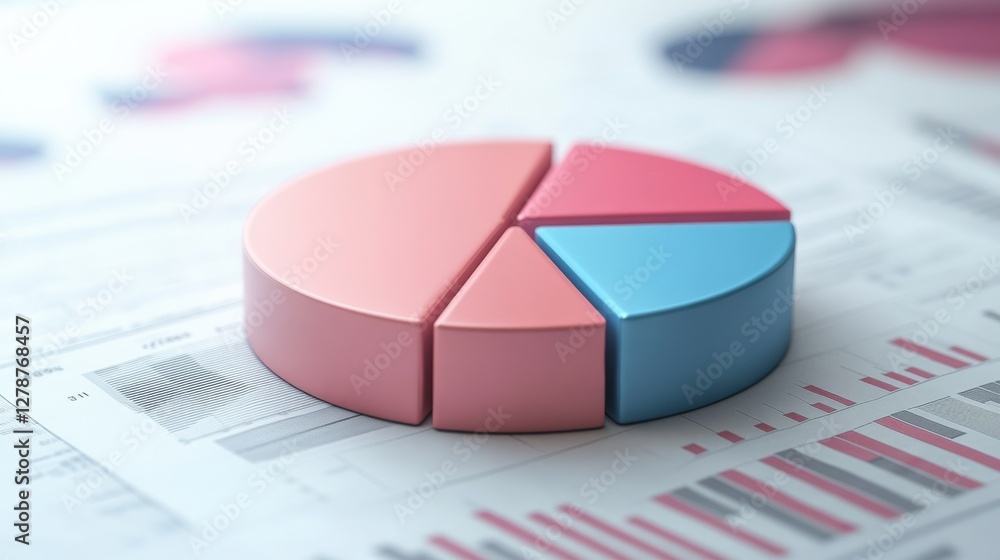 Poster colorful pie chart on financial documents illustrating data analysis in a modern office setting