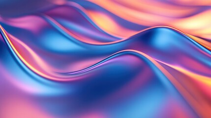 Fototapeta premium A captivating 3D render of an iridescent wave, showcasing a shimmering, fluid motion with a play of colors reflecting light in a smooth, undulating form.