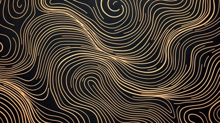 Elegant Abstract Black Background with Golden Flowing Lines and Spirals for Modern Design