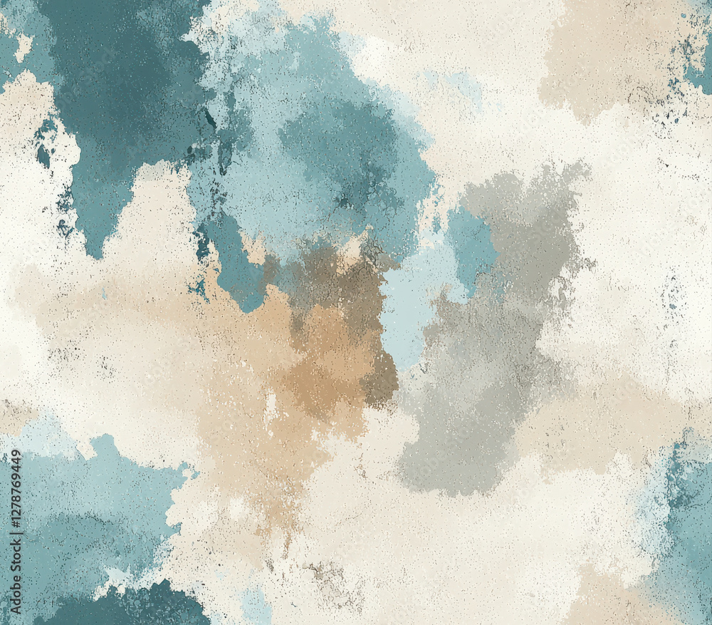 Poster abstract art featuring soft transitions of muted aqua and gray tones, seamless pattern style.