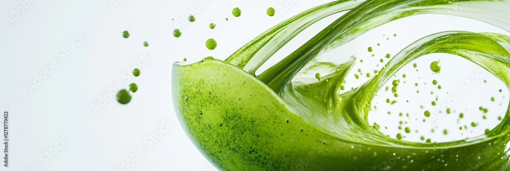 Poster swirling green smoothie in 3d render with abstract background