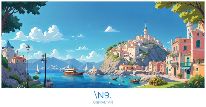 \n9. Gibraltar Travel Poster Flat Illustration Print Decor Gift Canvas Wall Art