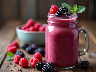 Berry Smoothie in a Mason Jar