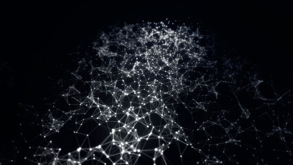 Abstract background with connecting dots and lines. Network connection structure. Plexus effect. 3d Vector illustration.