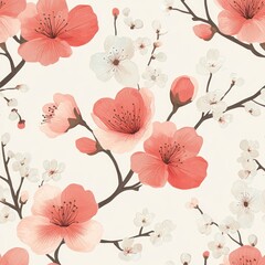Seamless Floral Pattern of Pink and White Cherry Blossoms