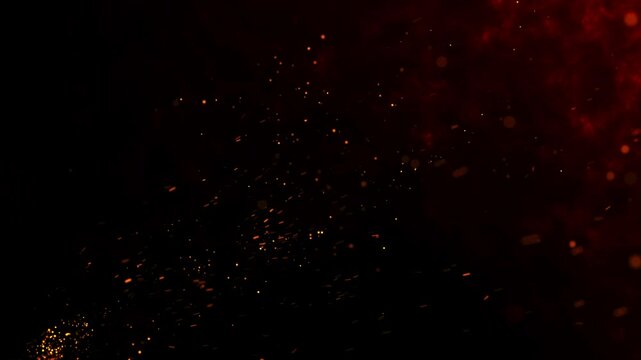 Cinematic fire particles flying. Fire sparks. Burning fire ember flames with sparkles. Fire flakes and bonfire. Bright glowing fire sparkles. 4K overlay fire sparkles, ashes.