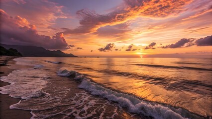 Obraz premium Breathtaking sunset over a tranquil ocean with gol