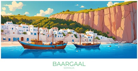 Obraz premium Baargaal Somalia Travel Poster Flat Illustration Print Decor Gift Canvas Wall Art