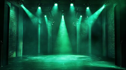 Dramatic green lighting on performance stage for live event