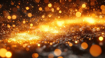 Naklejka premium Sparkling Golden Particles on Dark Background for Festive or Celebratory Themes
