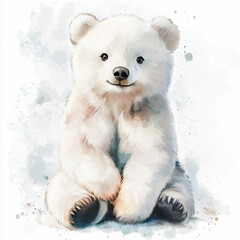 水彩ふわふわ背景にシロクマちゃん