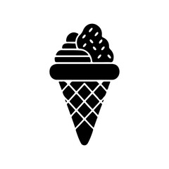 Cone ice cream silhouette icon vector flat illustration design on white background.