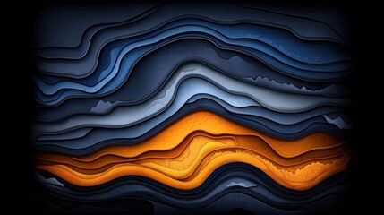 Obraz premium Abstract Layered Waves in Shades of Blue and Orange on Dark Background