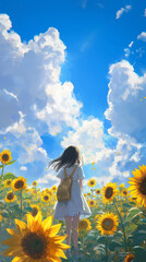ひまわり畑にいる女の子