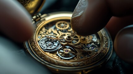 Repairing an Antique Pocket Watch Intricately Detailed Close Up View