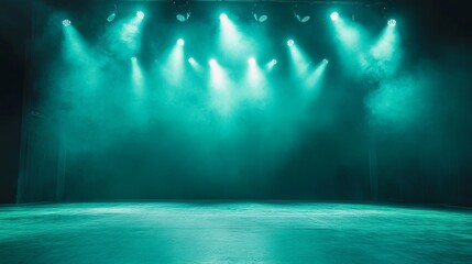 Stage with striking green lights for dramatic performances