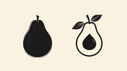 Pear and Avocado pair for juice bar logo, ingredient, or healthy eating banner