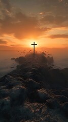 A cross at sunrise, symbolizing the passion of Jesus Christ
